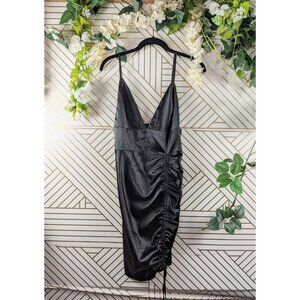 Nasty Gal Black Satin Mini Dress V Neck Cinch Size 4